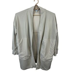 FLX Womens XL (Oversized)  Open Front Cardigan Side Zippers Beige Athleisure